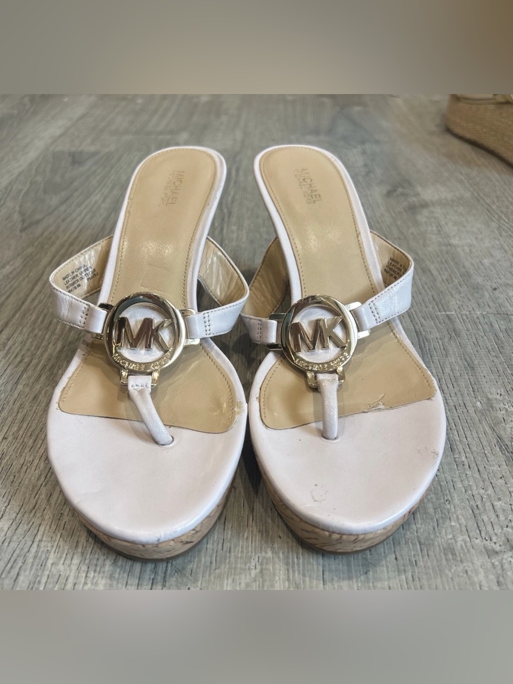 MICHAEL Michael Kors White Leather MK Logo Thong Mules Sz 8 Women